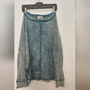 SENANA Loose Top Wash Blue Casual Tunic Long Sleeves Size 2X 3X